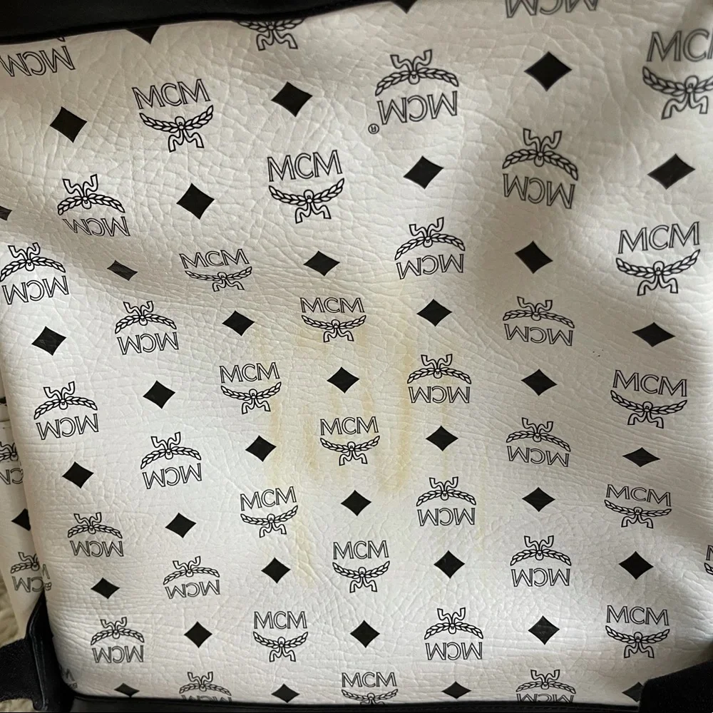 MCM White Logo Studded Leather Mini Backpack - Picture 5 of 6